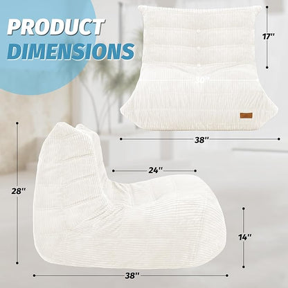 Bean Bag Chair,Giant Beanbag Chairs for Adults,Comfy Large Fireside Chair Lazy Sofa,Corduroy Bean Bag Lounger with Memory Foam Filled,Floor Sofa Couch for Home,Dorm,Living Room (Beige)