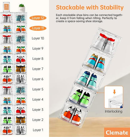 Clemate Upgraded X-Large Shoe Organizer, Shoe Storage Organizer, 12 Pack