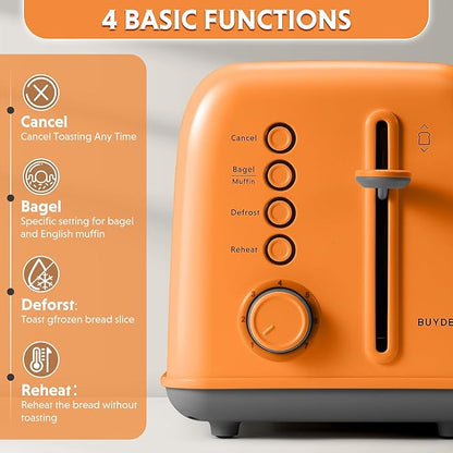 BUYDEEM DT620 2-Slice Toaster, Extra Wide Slots, Retro Stainless Steel