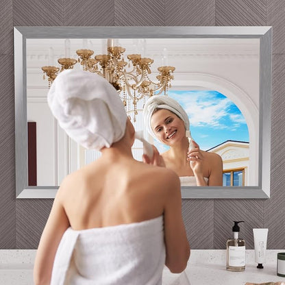 Amorho 48x32 Inch Bathroom Mirror Silver, Thick Metal Framed Wall Mirrors