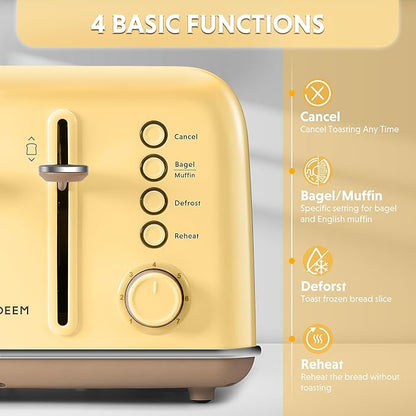 BUYDEEM DT640 Retro 4 Slice Toaster, 7 Shade Settings, Extra Wide 1.5'' Slots