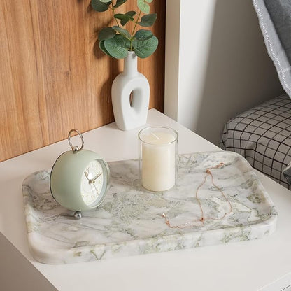 Marble Vanity Tray, Large Stone Bathroom Tray for Countertop, 14'' African Gem Genuine Marble Decorative Tray for Dresser, Green Kitchen Trays for Counter,Perfume Storage, Non-Resin/Ceramic