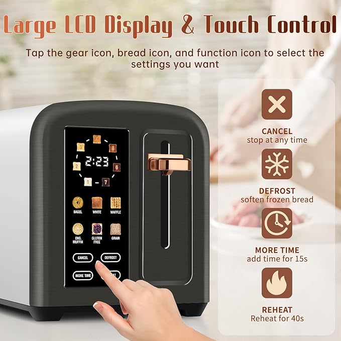 SEEDEEM Toaster 2 Slice with Touch Screen, Faster Heating Speed, 7 Shade Setting