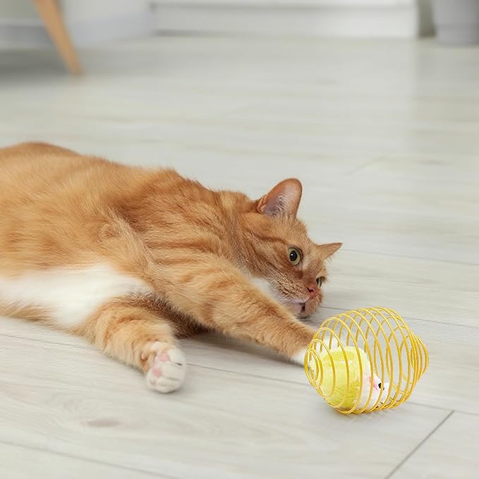 Jecery 5 Pcs Halloween Cat Spring Balls Toys Stretchable Rolling Balls Colorful Playful Coils Interactive Spring Action Toy Caged Rats for Kitten Cat Pet Supplies(Yellow Mouse,Yellow,5 Pcs)