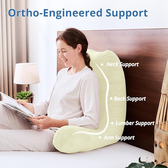 Sasttie 25-inch Reading Pillows for Sitting in Bed Adult, Jumbo Velvet Back Pillow Bed Sitting Up, XL High Back-Rest Support Cushion for Sit Up on Couch & Floor, Oeko-Tex Certified, Cream
