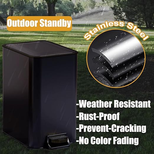 Metal Dog Pooper Scooper for Yard - 3.2Gal Dog Poop Trash Can Outside with Pedal - Pet Waste Container Outdoor - Stainless Steel Garbage Bucket with Lid - Black Trash Bin, Long Handle Tray and Rake
