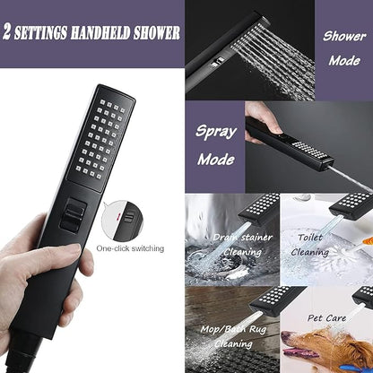 10" High Pressure Square Rainfall Shower Head and 2-in-1 Hand Shower, Rainfall