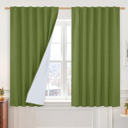 LAMIT Olive Green 100% Blackout Linen Curtains