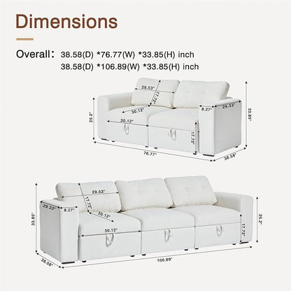 ORRD Modular Sectional Couch, Convertible Sofa with Storage, 3 Seater Sofa Modular with Reversible Chaise for Living Room, Office (Beige White)