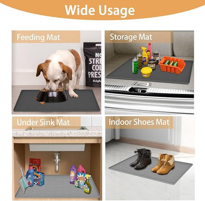 24" x 16" Dog Food Mat, Silicone Pet Mats for Food and Water, Nonslip Pet Feeding Mats for Floors, Dog Cat Bowl Mat with Raised Edges, Light Brown