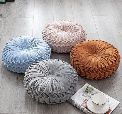 vctops Solid Velvet Seat Cushions Round Floor Pillows Thicken Chair Cushions Pleated Chair Pads Seat Pad Throw Pillows for Bedroom Living Room (Grey,Diameter 15")