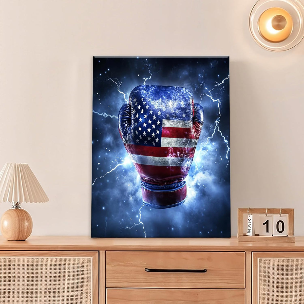Sports Boxing Wall Art Canvas American Flag Wall Decor Prints Framed Painting Pictures Gifts Artwork for Bathroom Living Dining Room 16"x20"