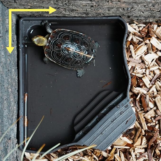 Flushbay Reptile Water Feeder Automatic Water Dispenser with Ramp Extra Large Reptile Bathing Pool for Gecko, Snake, Turtle, Bearded Dragon, Lizard Bath Aquarium Ornament