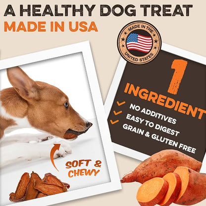 Sweet Potato Slices For Dogs - Soft & Chewy - Single Ingredient Dog Treats, Healthy 100% Natural Sweet Potato Dog Treats With No Added Preservatives - Softer & Great For Puppies Or Senior Dogs (8oz)