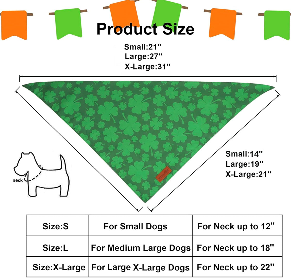 PTDECOR St. Patrick's Day Dog Bandana, Reversible Dog Scarf, Multi Size Offered, Green Shamrock Pet Bandanas for Small Dogs Pets (St. Patrick's Day, Small)