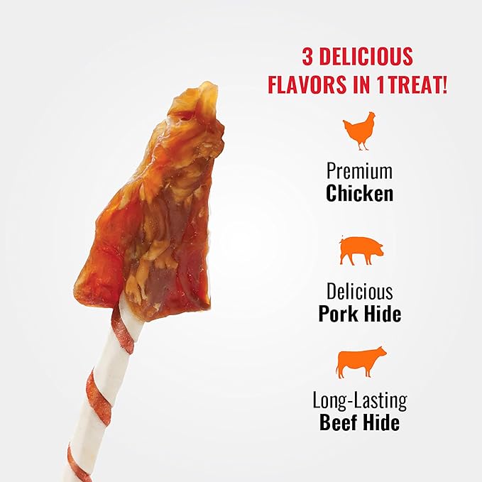 Good 'n' Fun Triple Flavor Wings, 24 Ounces, Rawhide Snack for All Dogs Made with Real Chicken, Pork Hide and Beef Hide