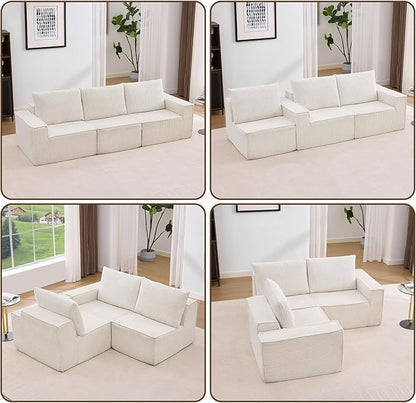 102” Boneless Modular Couch, 3 Seater Cloud Sofa for Living Room, Modern Sectional Sofa with Deep Seat, Comfy Fluffy Loveseat Couch, No Assembly Required, Beige