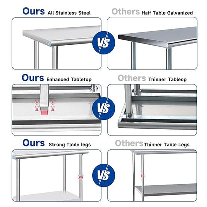 PIUMACU Stainless Steel Table 30 x 12 Inch Commercial Stainless Steel Prep Table, Metal Table for Kitchen Garage Restaurant