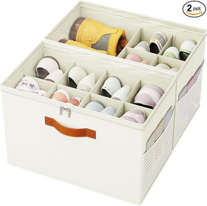 2 Pack Shoe Organizer for Closet, Foldable Shoe Storage Organizer