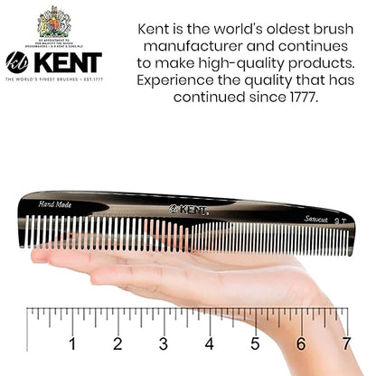Kent 9T Double Tooth Dressing Table Comb, Tortoise Fine and Wide Tooth Coarse/Fine Dresser Comb for Hair, Beard, Mustache Styling, Grooming - For Men, Women, and Kids, Made in England