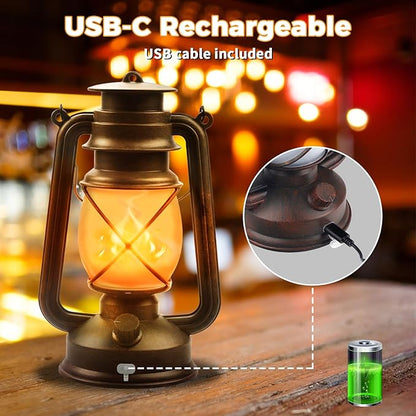 2 Pack Bronze Vintage 4 Modes Light LED Lanterns，Rechargeable Dancing Flame
