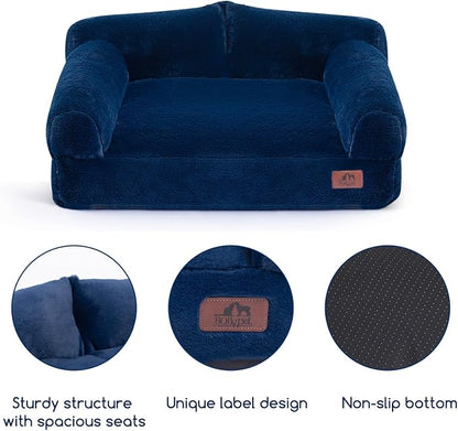 Hollypet Medium Dog Large Cat Bed Puppy Couch Beds for Pets up to 35 lbs | Fluffy Dog Cat Couch Plush Soft Warming Pets Beds with Machine Washable Cover and Non-Slip Bottom