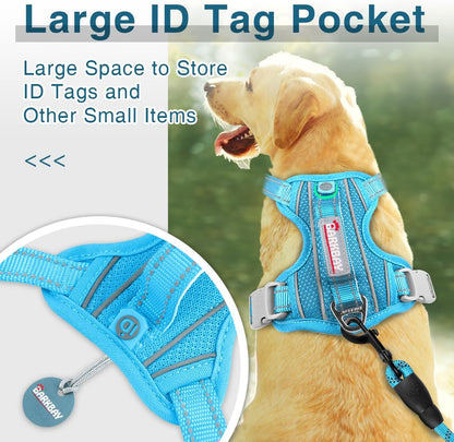 BARKBAY Dog Harness No Pull with ID Tag Pocket - Heavy Duty, Reflective, Easy Control for Large Dogs(Blue,XL)
