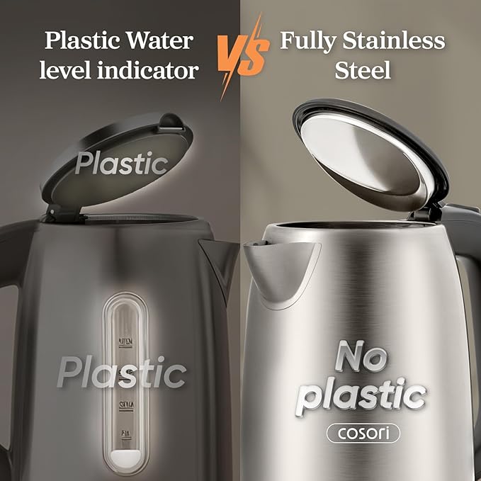 COSORI Electric Kettle, Plastic-Free Interior, 2 Lid Opening Angles, Automatic