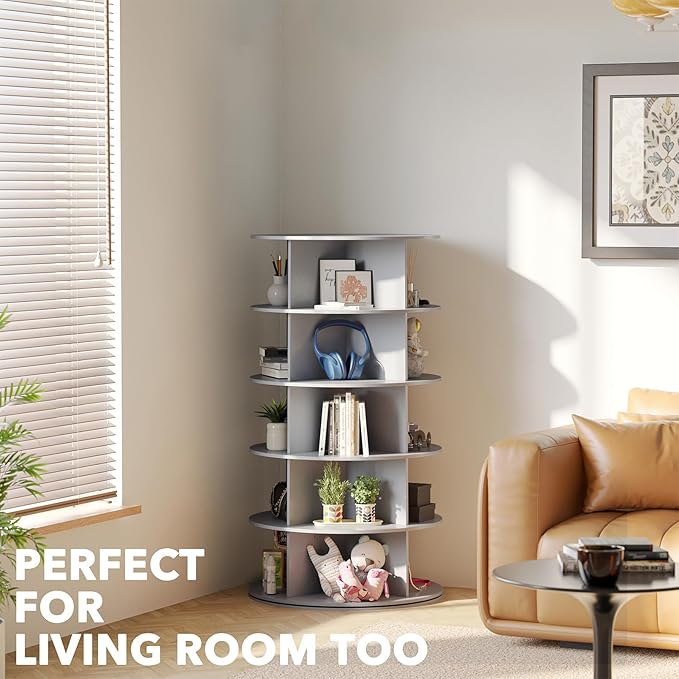 SpaceAid 5 Tier Rotating Shoe Rack Tower, Spinning Shoe Display Lazy Susan