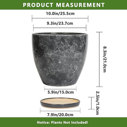 Ceramic Pots for Plants - 10 Inch Planter for Indoor Outdoor, Decorative Round Flower Pot with Drainage Hole and Saucer, Garden Patio Living Room Home Decor, Housewarming Gifts, Grey
