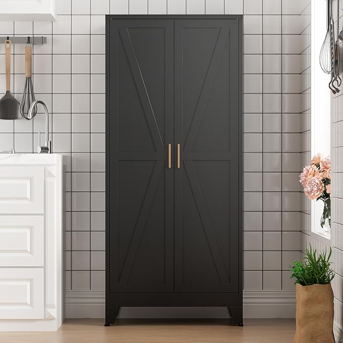 COFaR Black Farmhouse Storage Kitchen Pantry Cabinet