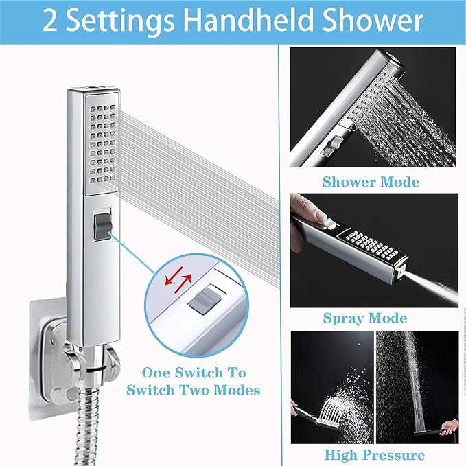 Dual Shower Heads with Handheld Spray Combo, Anti-Clog Nozzles, Ultra Thin