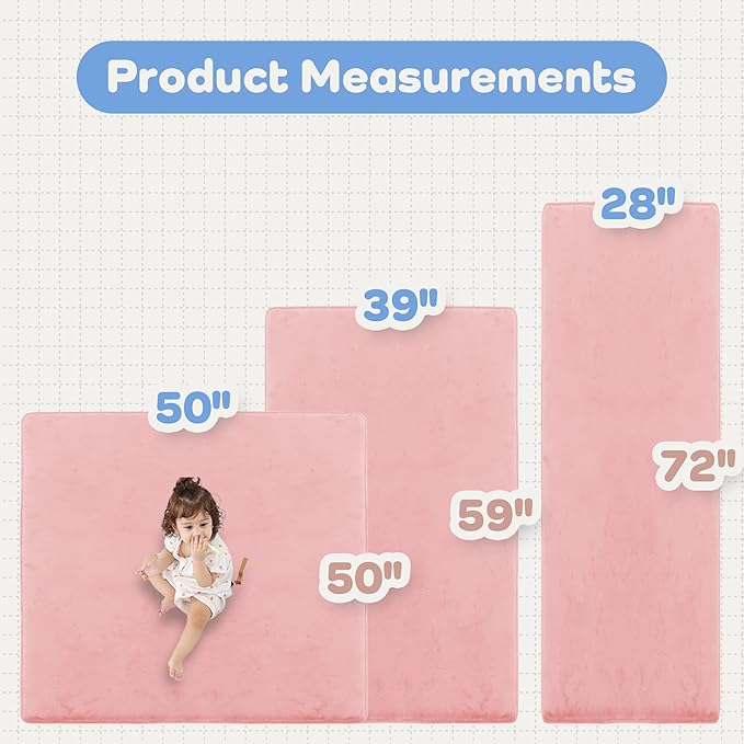 PAPAMAT 1.3" Thick Baby Floor Play Mat 39x59, Basic Padded Foam Mat for Tummy Time Crawling, Non Slip Cushioned for Babies Toddlers Infants Kids (Pink)