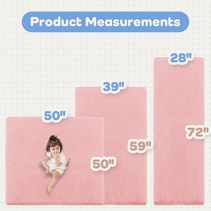 PAPAMAT 1.3" Thick Baby Floor Play Mat 39x59, Basic Padded Foam Mat for Tummy Time Crawling, Non Slip Cushioned for Babies Toddlers Infants Kids (Pink)