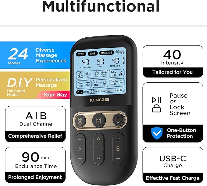 4 in 1 - D.I.Y & Tens Unit & EMS & Massage Muscle Stimulator, Dual Channel TENS