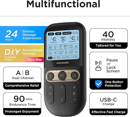 4 in 1 - D.I.Y & Tens Unit & EMS & Massage Muscle Stimulator, Dual Channel TENS