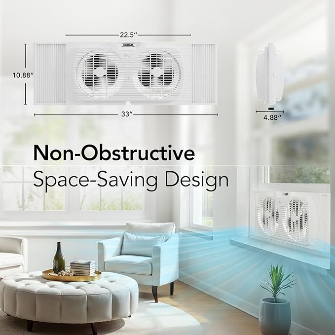 Comfort Zone Window Fan for Bedroom, 9 inch 3 Speed Dual Fans