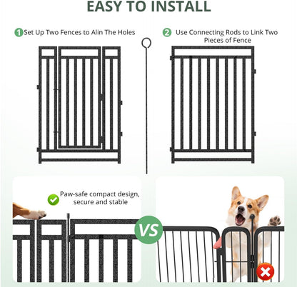 Dog Fence Outdoor Indoor, 40" Inch Height 40 Panels Dog Playpen for Large/Medium/Small Dogs Metal Dog Pen for Yard Camping and RV | Black-Silver