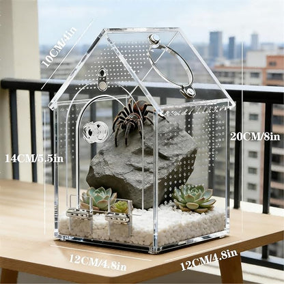Jumping Spider Enclosure Kit，Pre-Assembled 8 * 5 * 5in Acrylic Tarantula Terrarium，Reptile Ventilated Habitat Accessories for Spider, Mantis, Snail, Frog, Hermit Crabs & Small Pets