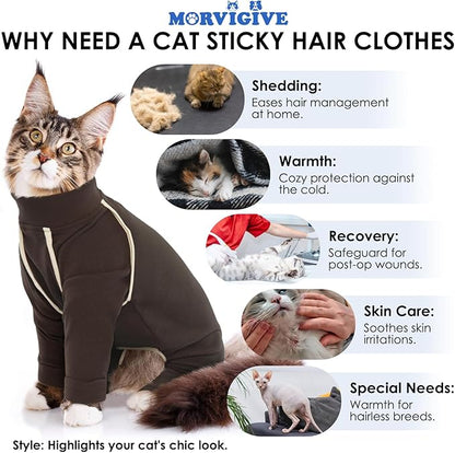 Cat Hair Sticky Onesie - Coffee, XL - Cat Clothes for Cats Only Male Pajamas, Sphynx Cat Clothes, Pants for Cat, Anti-Licking or Skin Disease Recovery Suit for Cats