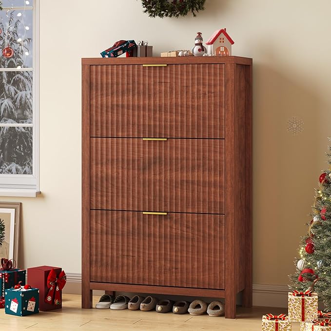 Shoe Cabinet Storage for Entryway, Fluted Shoe Cabinet