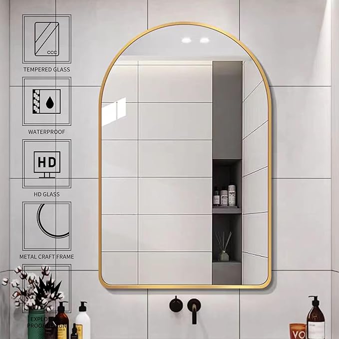 24x36 inch Gold Arched Mirror for Bathroom Vanity Mirror or Wall Decor Arch