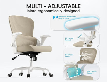 TRALT Office Chair - Ergonomic Office Chair with Back Support, Home Office Desk Chairs, Comfy Desk Chair, Computer Chair, 330lbs Wide Seat Big and Tall Office Chairs for Office Workers (Beige)