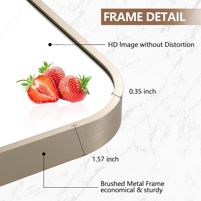26x38 Inch Brushed Nickel Bathroom Mirror, Framed Rectangle Mirror