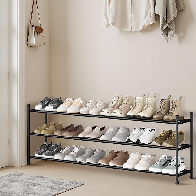 STORAGE MANIAC Long Expandable Shoe Rack, 18 Pairs Metal Wide Stackable Shoe