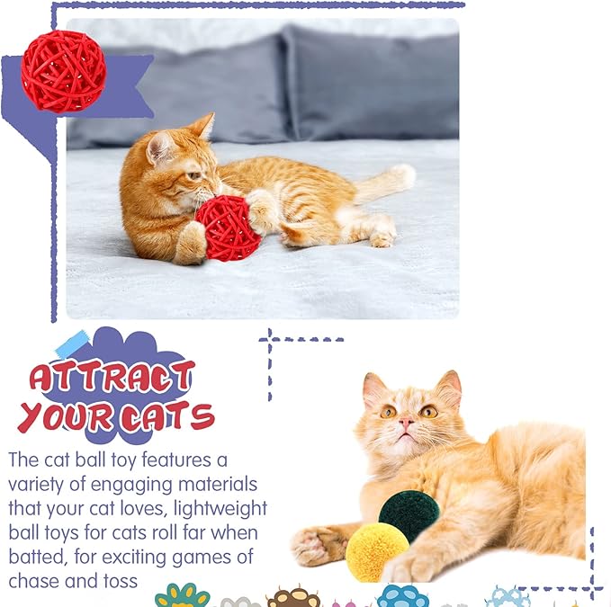 Hungdao 100 Pcs Cat Toys Bulk Plastic Small Crinkle Ball Assorted Cat Balls with Bell for Kitten Chase Pounce Rattle Play Toys, Assorted Color