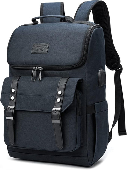 YALUNDISI Vintage Backpack Travel Laptop Backpack with usb Charging Port for Women & Men College Backpack Fits 15.6 Inch Laptop Blue