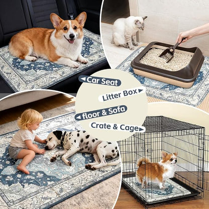 Washable Pee Pads for Dogs, 2 Pack Reusable Puppy Training Pads 60"x48" Super Absorbent Waterproof Dog Training Pads, Non-Slip Potty Pads, Whelping Pads Litter Mat Navy & Ecru
