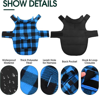 Kuoser Dog Winter Coat, Windproof Dog Fleece Jacket British Style Plaid Cold Weather Doggie Vest Coats, Reversible Cozy Warm Pet Clothes Apparel for Extra Large Size Dogs XXXL