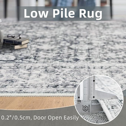 Grey 5x8 Area Rugs for Living Room Machine Washable Rugs Boho 5x8 Rug for Living Room Carpet Non-Slip Family & Pet Friendly Area Rugs Print Floor Rug(Vintage 5x8ft)
